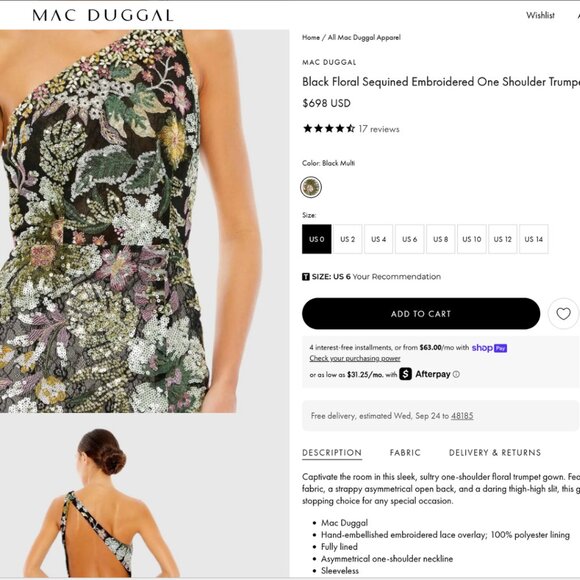 Mac Duggal 49574 Size 10 Floral Black Green Pink One Shoulder Gown Maxi Dress - Picture 2 of 10